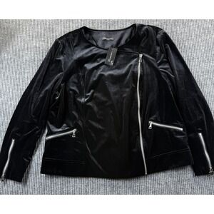Lane Bryant Jacket Womens 14/16 Black Velvet Moto Zip Pockets Event New